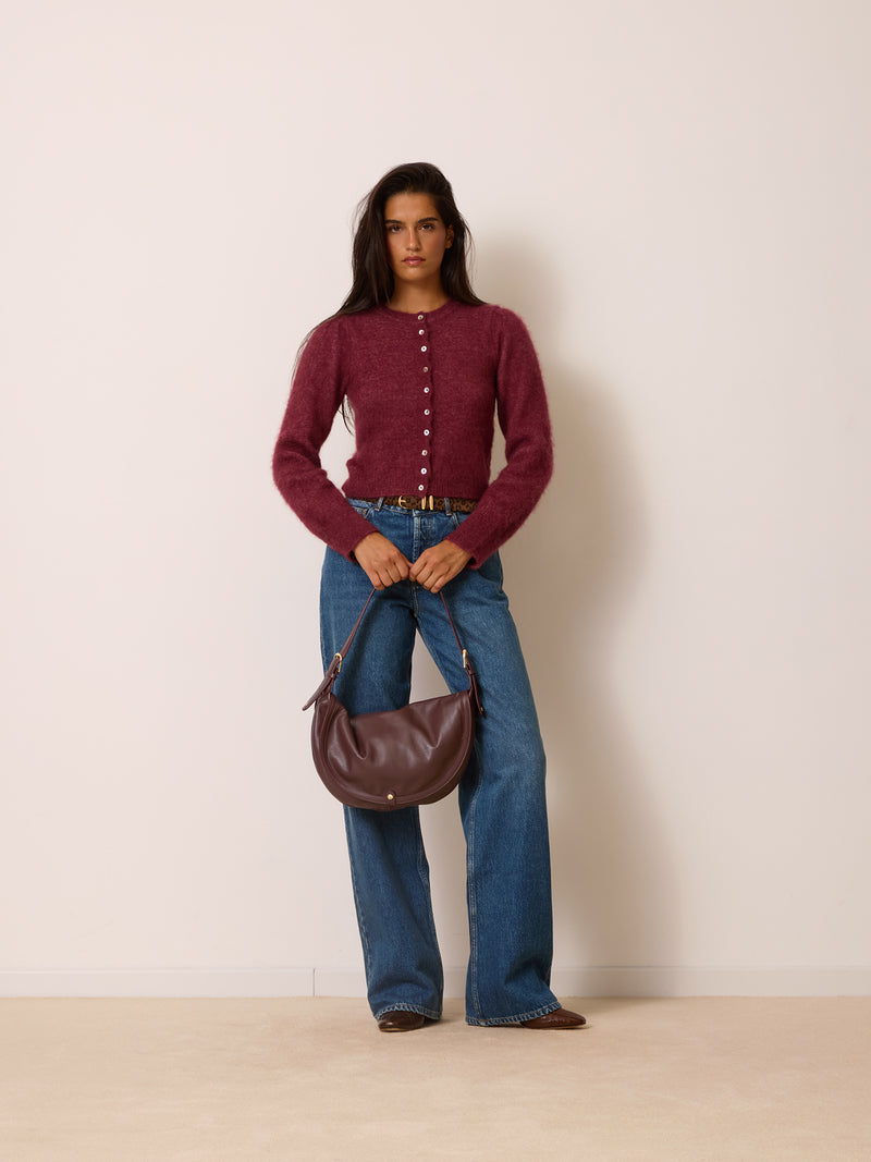ABELINA bordeaux long-sleeve cardigan, back view by Rouje [collection:662656221512]