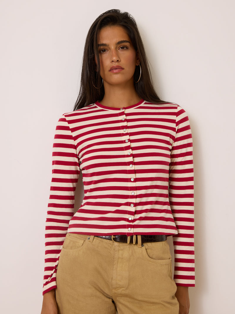 BELLA red striped top, detail of stripes by Rouje