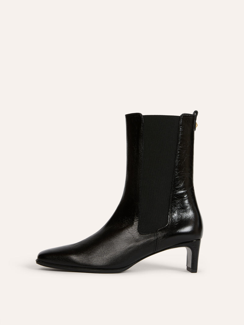 CHELSEA black aged leather ankle boots, front view by Rouje