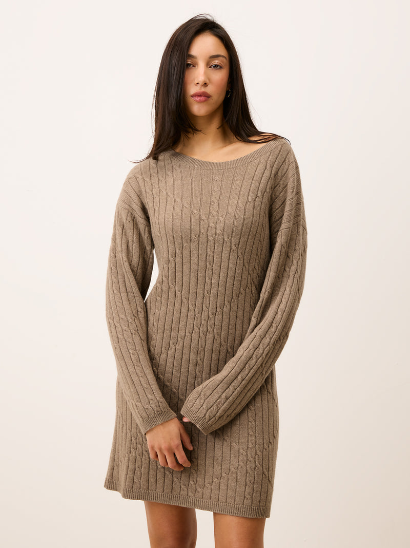 The Dareen short beige knit dress seen from the front