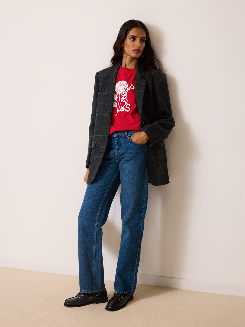 JACQUES grey herringbone check oversized blazer, back view by Rouje [collection:606018699592]