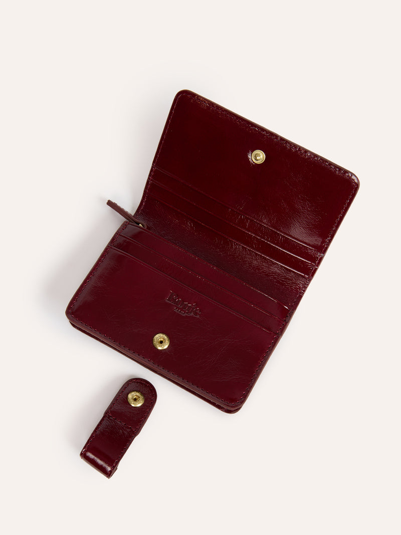 KIKI bordeaux patent leather wallet, open view by Rouje